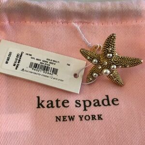 Kate Spade Gold Tone Sea Star Cocktail Ring Crystal & Glass Pearl Size 5 NWT